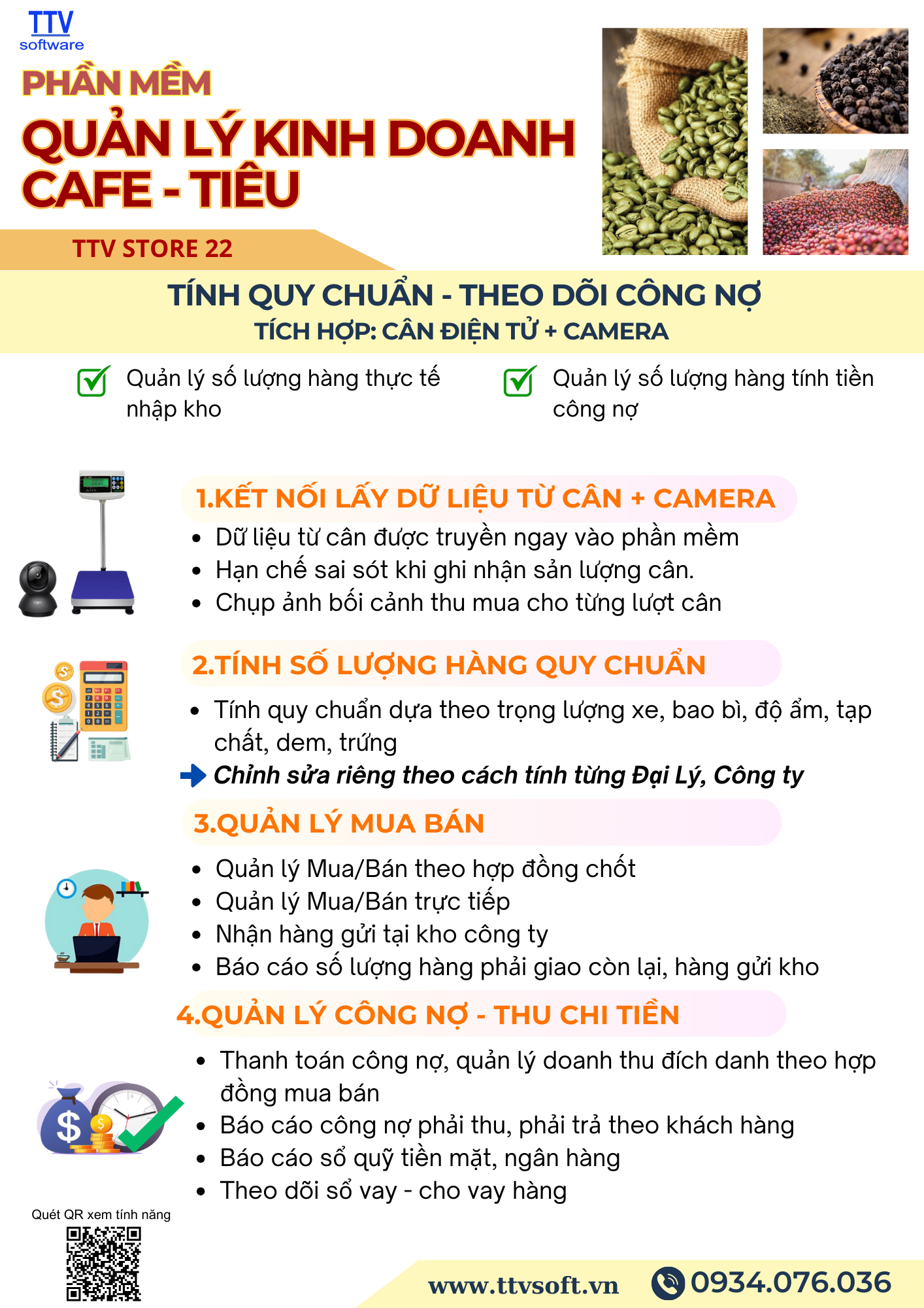 Phần mềm thu mua cà phê, tiêu và kho phân bón